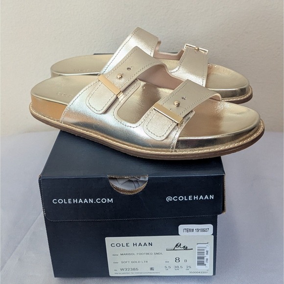 Cole Haan Shoes - Cole Haan Metallic Gold Double-Buckle Slide Sandals